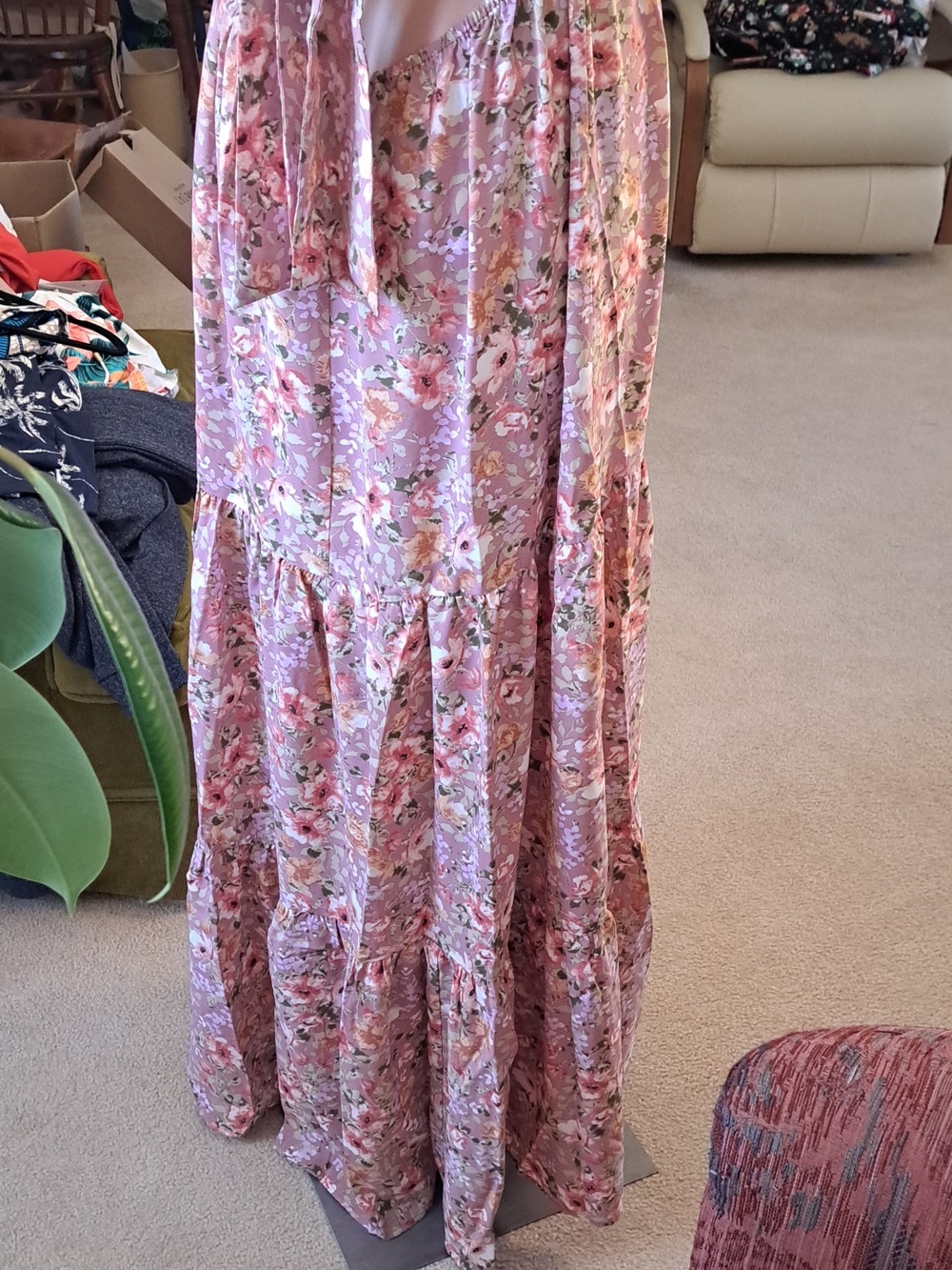 Inmod Floral Pink Maxi Dress with Puff Sleeves L Ptp 19" - Picture 6 of 8